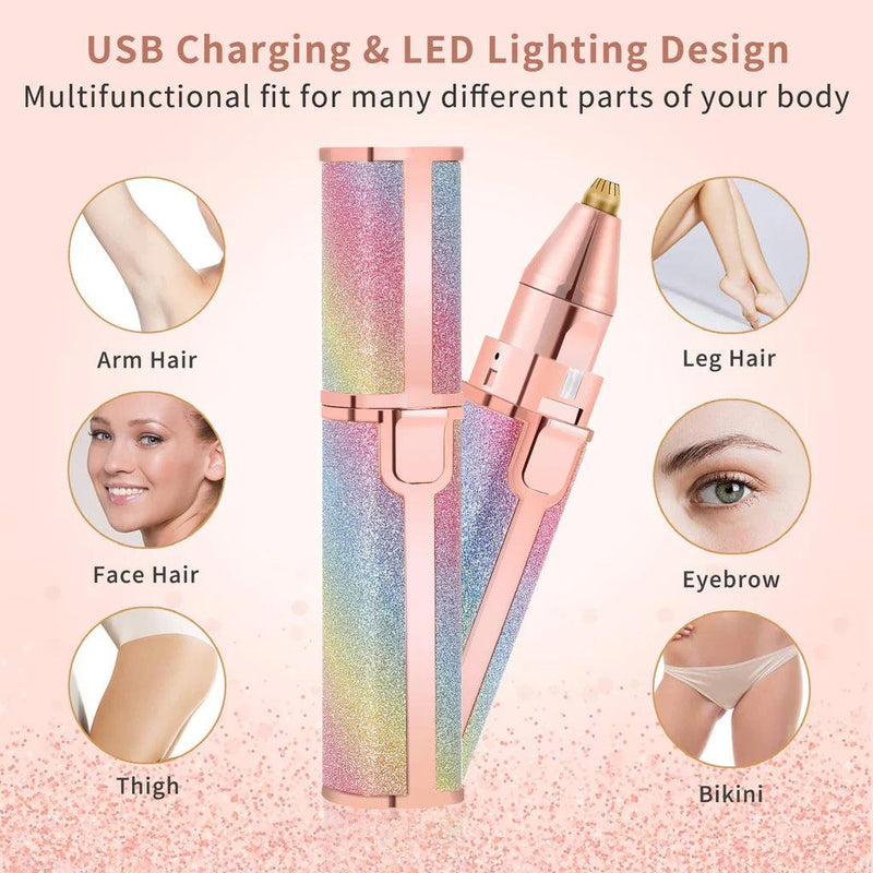 2 IN 1 Rechargeable Electric Eyebrow Trimmer & Shaver for Multiple Body Parts in Lipstick Shape with Rainbow and Pink Color - smartishTrend