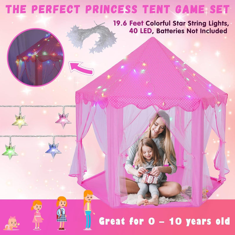 Princess Castle Play Tent with Star Light for Girls - smartishTrend